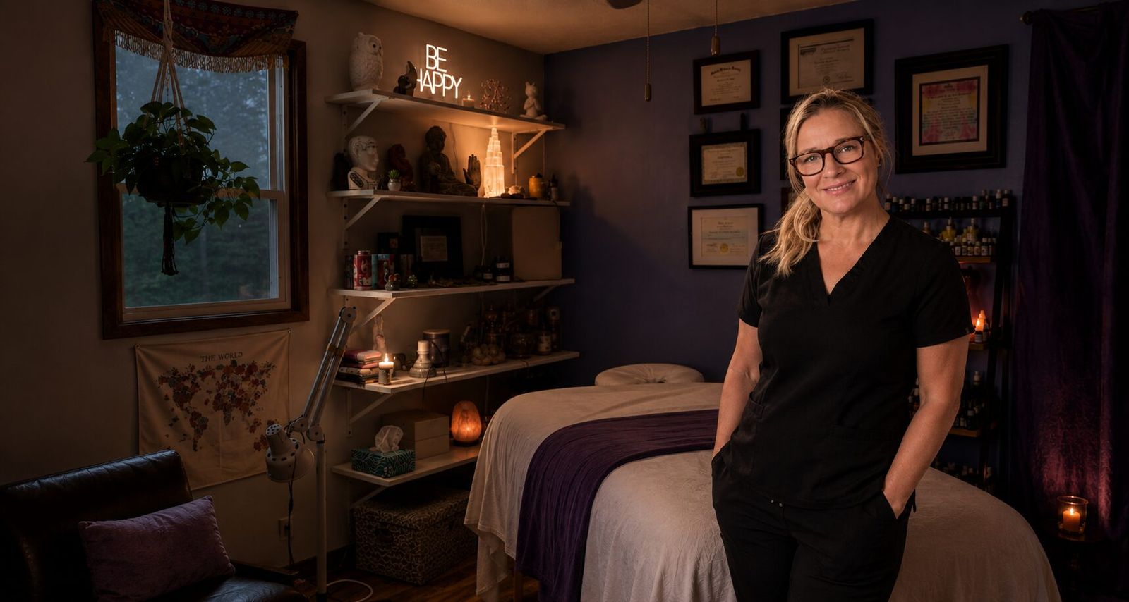 Danielle Polumbus in her Sergeant Bluff massage studio
